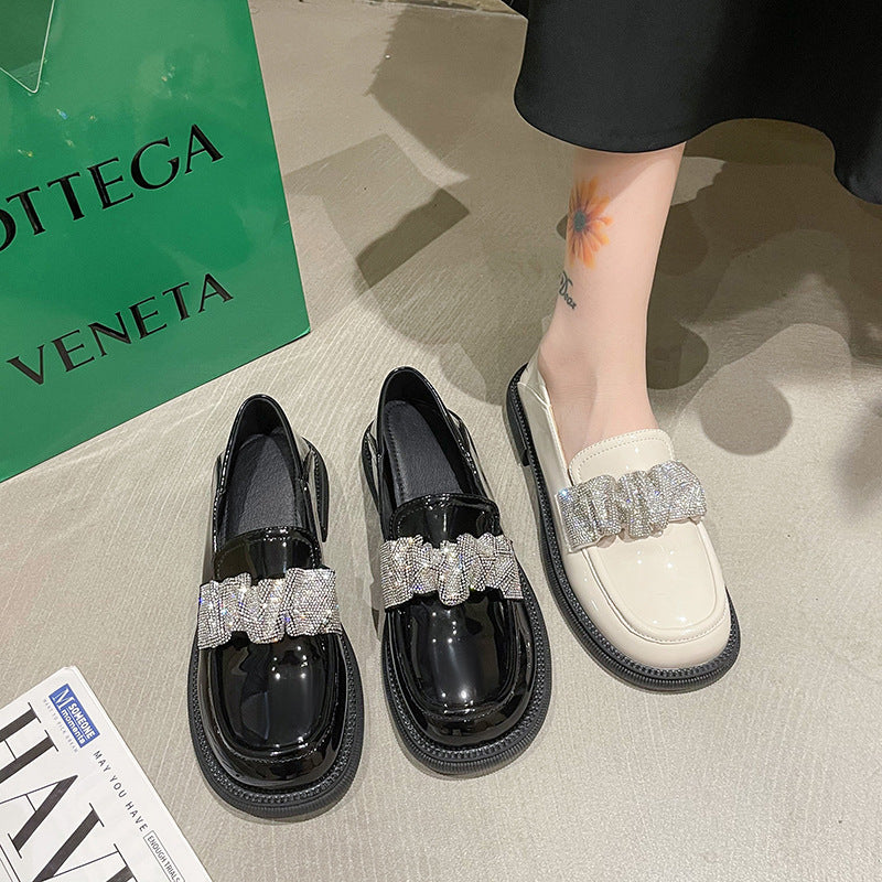 Round Toe Comfortable And Breathable Rhinestone Loafers
