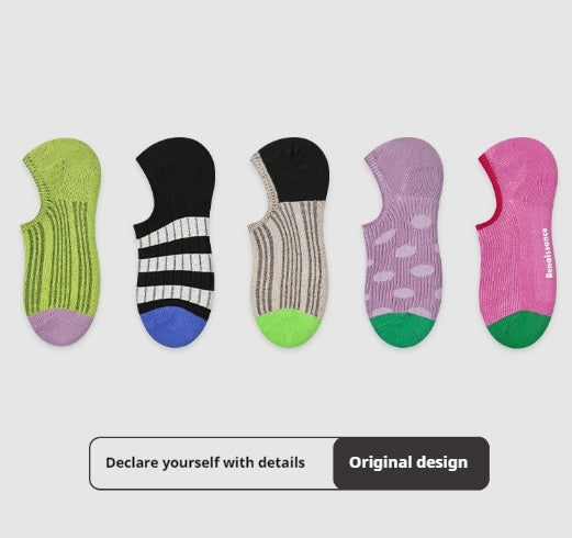 Thin Breathable Retro Color Matching Sweat Absorbing And Deodorant Ankle Socks