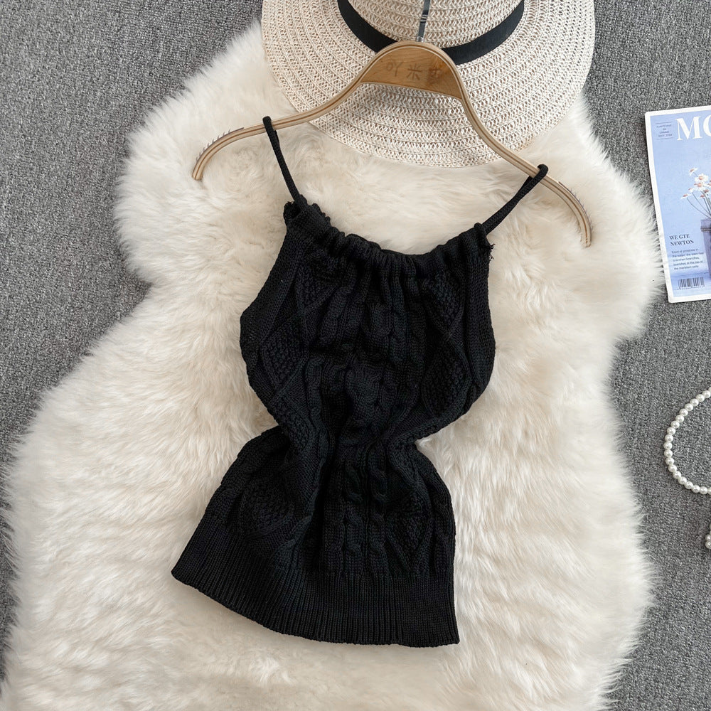 Summer Knitted Western Style Vest Suspenders Sleeveless