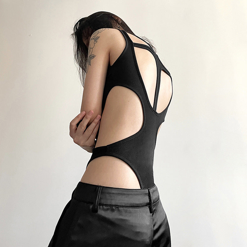 Women's New Solid Color Sexy Hot Girl Hollow Out Stitching Slim Fit Figure Flattering Jumpsuit