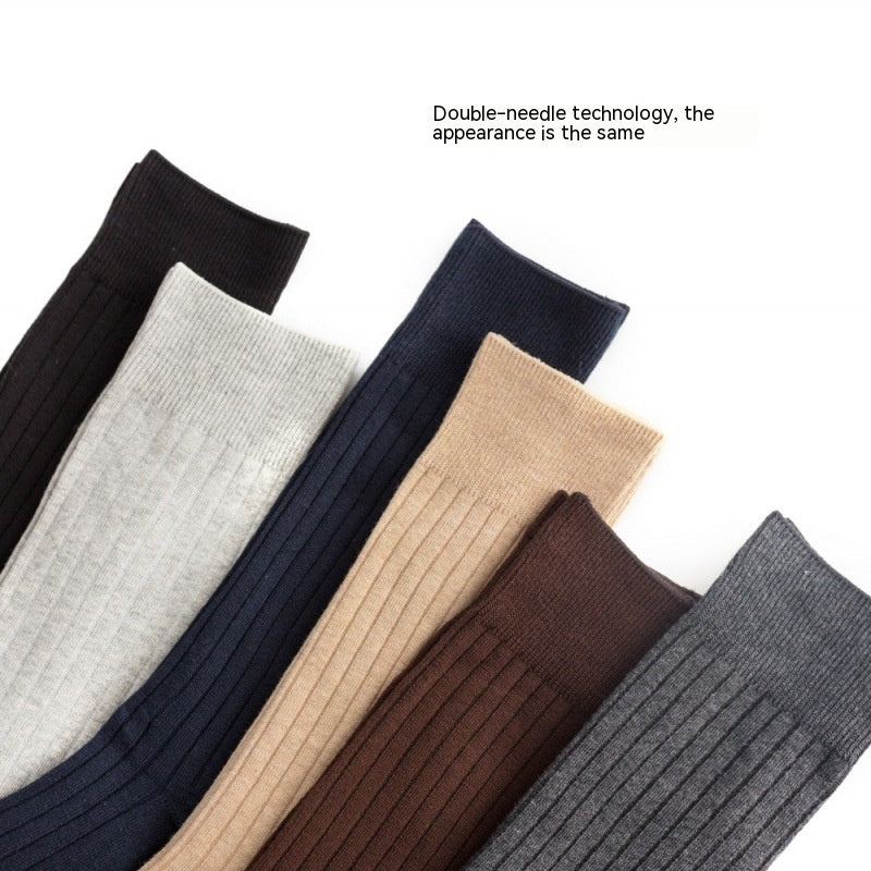 Men's Striped Combed Cotton Double Needle Plus Size Stockings