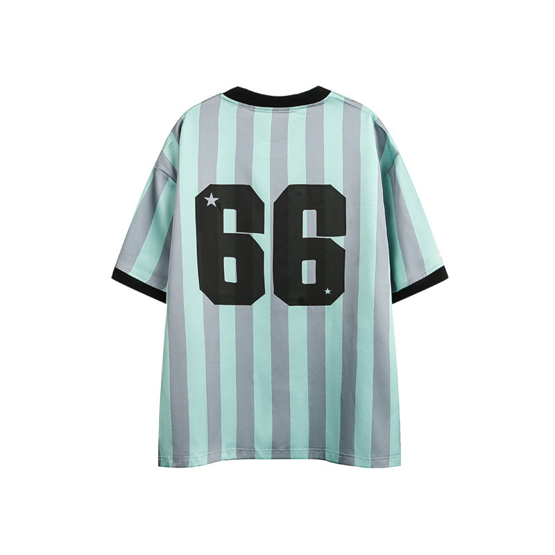 Stribet kontrast-syning T-shirt med korte ærmer og løs pasform