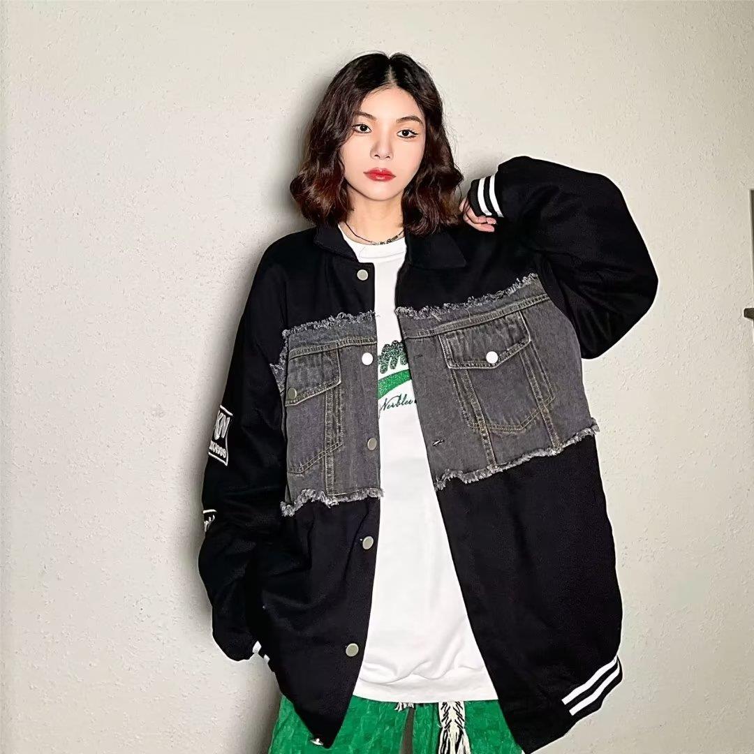 Design Sense Stitching Denim Jacket Loose