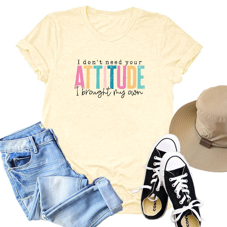 Colored Cotton T-shirt Women's Short Sleeve Letters