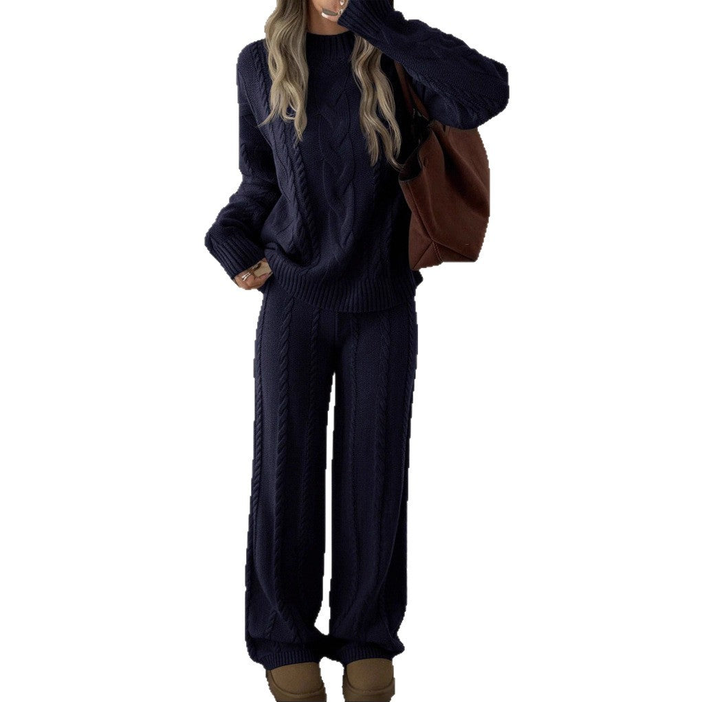 Womens Cable-Knit Knitwear Set With Wide-Leg Pants And A Relaxed Fit