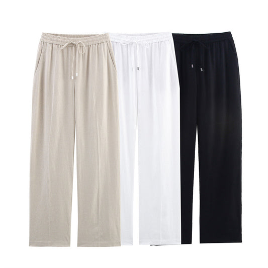 European And American Style Design Linen Blended Straight-leg Pants