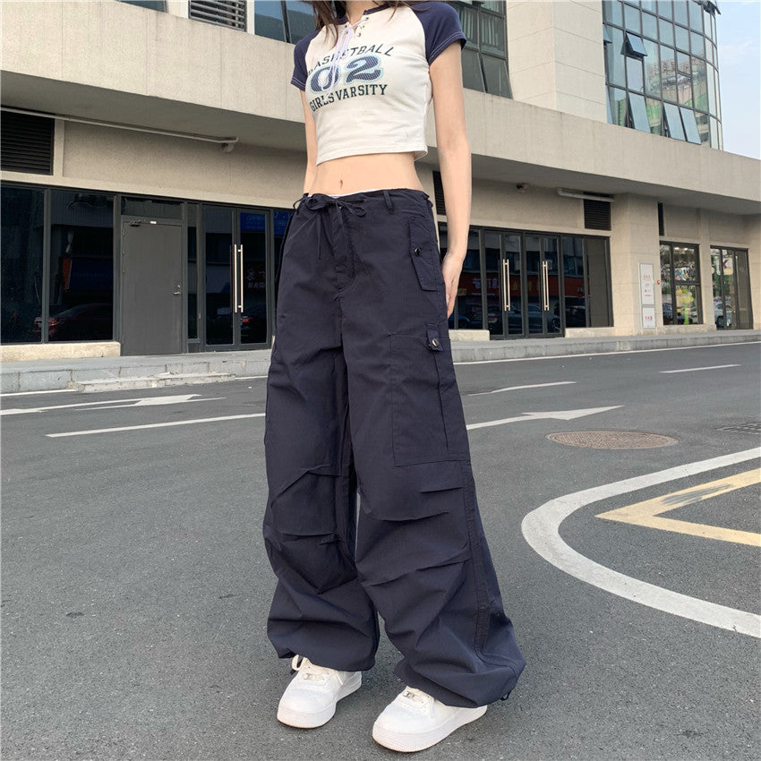 American Vibe Style Hip Hop Pleated Multi-pocket Design Sense Niche Casual Pants