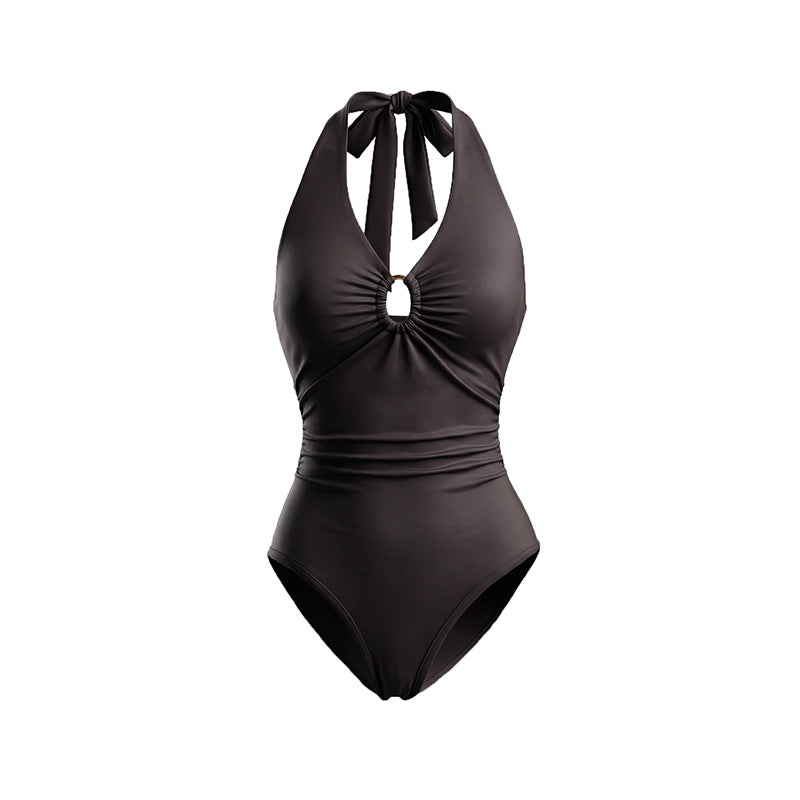 Womens Sexy Deep V-Neck Sleeveless Bodysuit With Tight Fit And Halter Neck Design