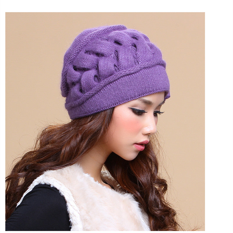 Women's Autumn And Winter Wool Double Layer Warm Knitted Rabbit Fur Hat