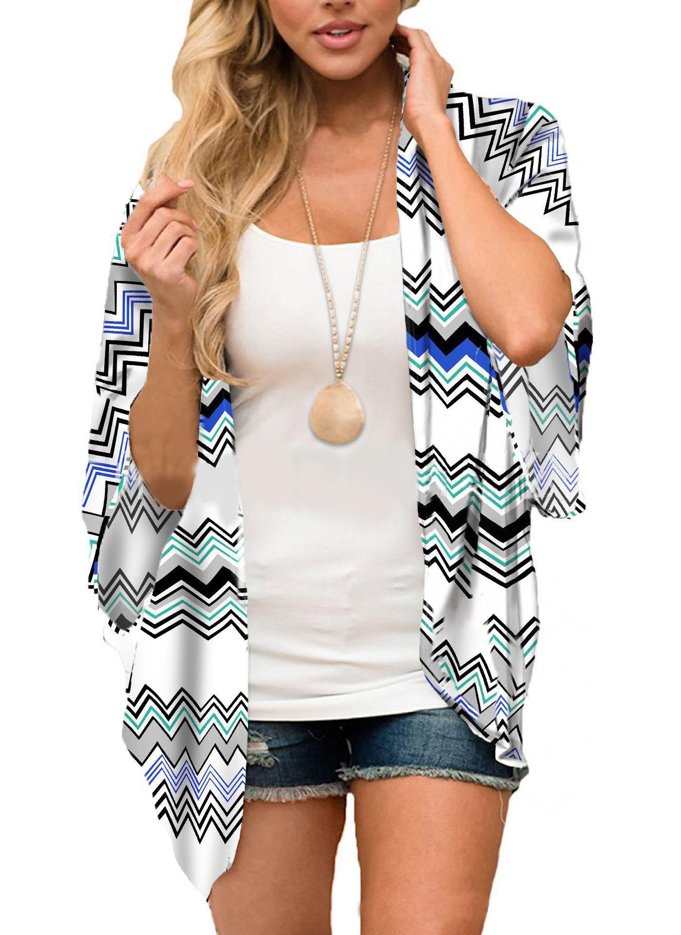 New Beach Bikini Sun Protective Blouse Vacation Chiffon Printed Cardigan