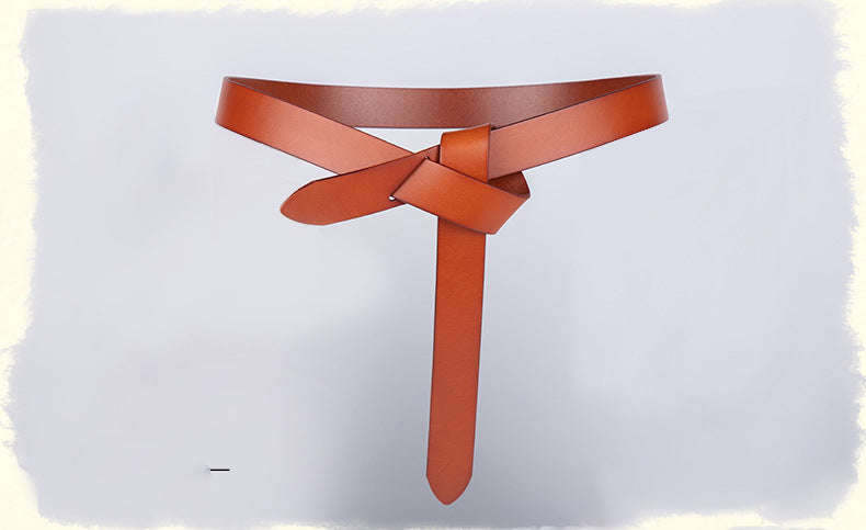 Casual No Buckle Knotted First Layer Leather Ladies Belt