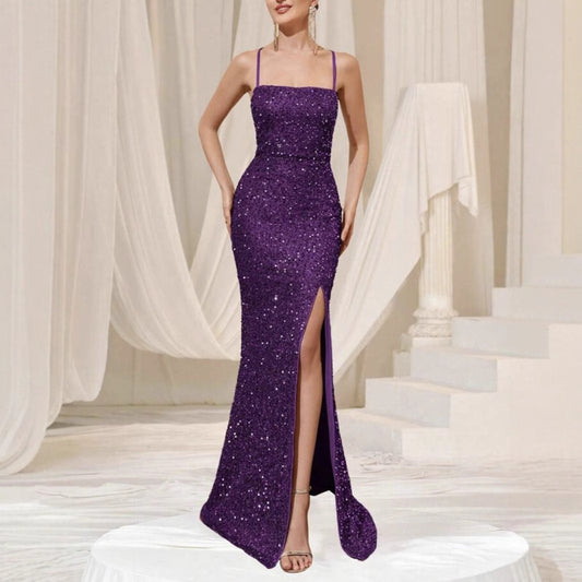 Fashionable Slip Dress With Sequins And A Slit Perfect For Formal Occasions