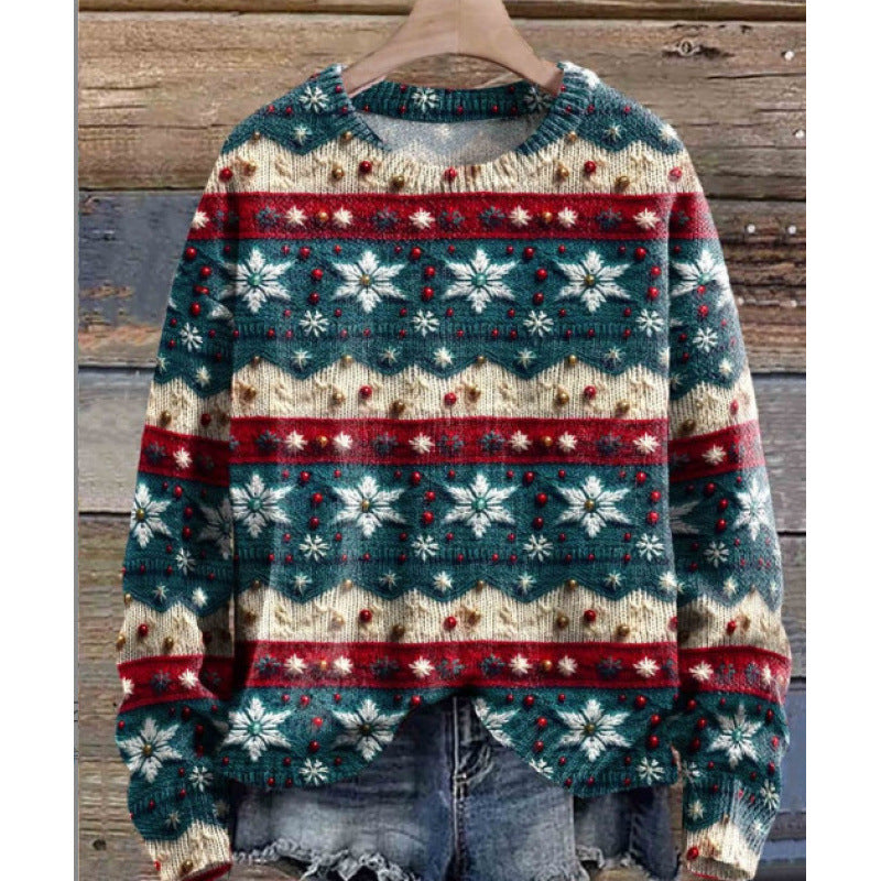 Abstract Style Digital Printing Drop-shoulder Long-sleeve Women's Sweater Casual All-matching