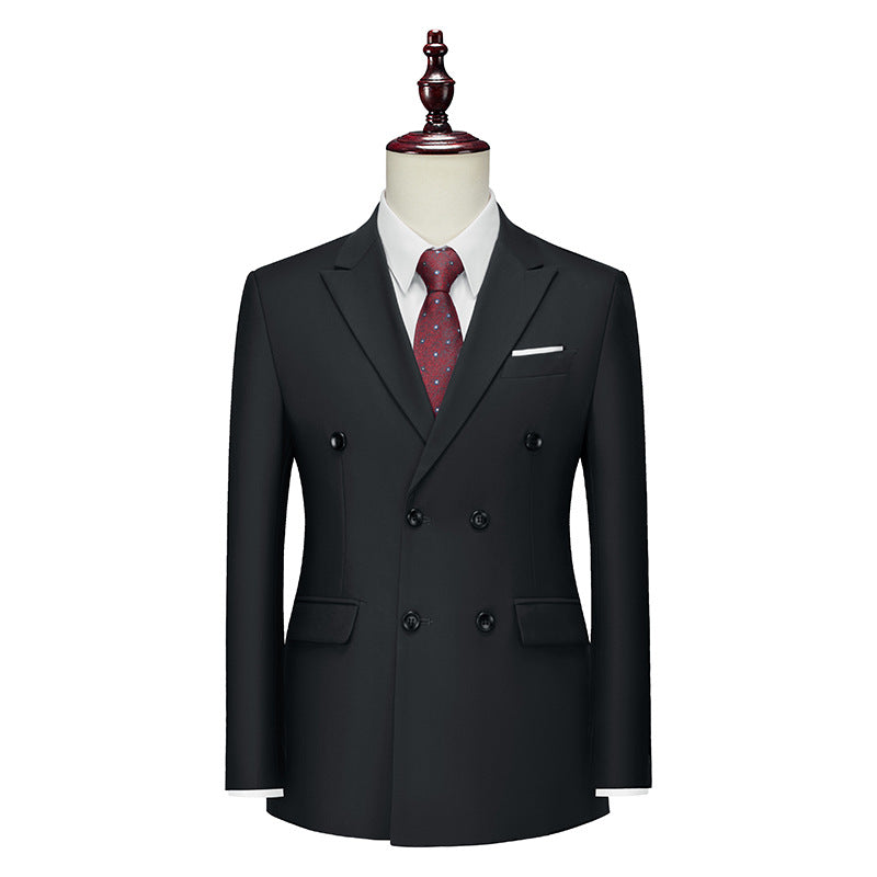 Men's Business Casual Double-breasted Suit Jacket Fashion Solid Color Coat