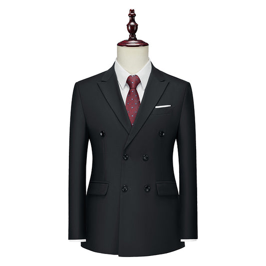 Men's Business Casual Double-breasted Suit Jacket Fashion Solid Color Coat
