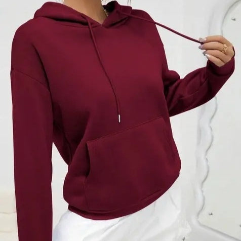 Dame smart, afslappet hoodie i ensfarvet
