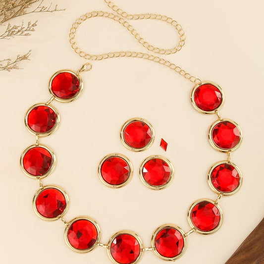 Women's Mirror Casual Decorative Corset Resin Crystal Ruby