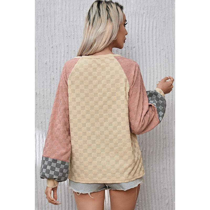 Loose Chessboard Plaid Texture Sweater For Women
