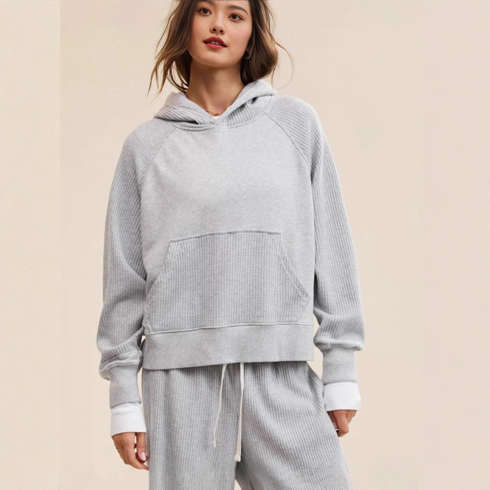 Hooded Top And Wide-leg Pants Two-piece Set