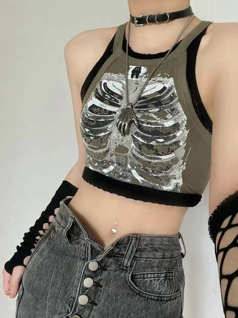 Printed Sleeveless Tank Top Goes With A Hottie Short T-shirt