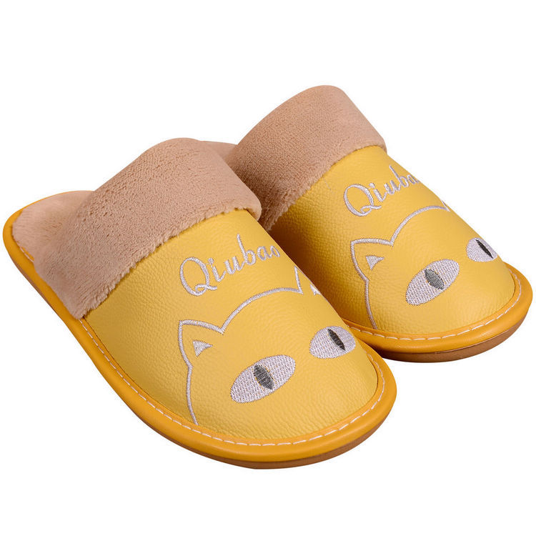 Warm Cotton Slippers For Couples Parent-child Non-slip Leather And Wool Slippers