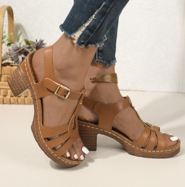 Women's Summer New Style Buckle Thick Heel High Heel Sandals