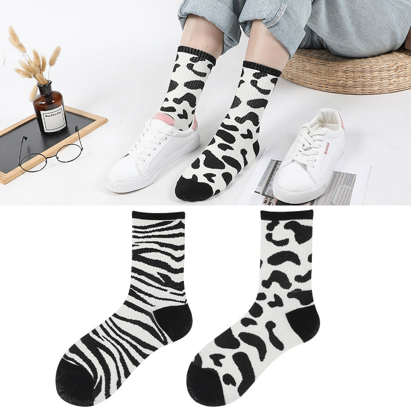 Spotted Cow Cute Socks Female Black And White Spotted Animal