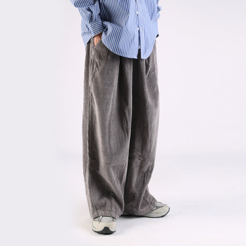 Womens Retro Loose Wide-Leg Corduroy Workwear Casual Pants