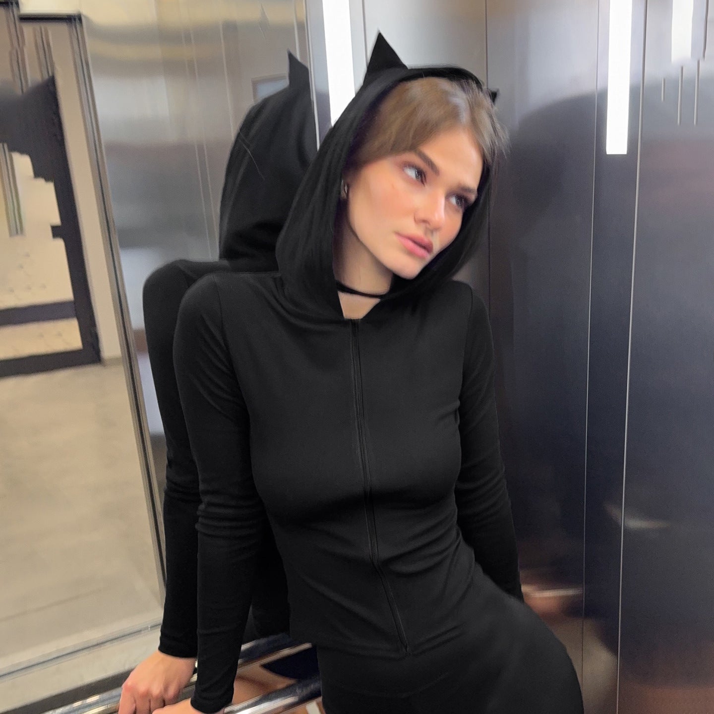 Dark-style Little Devil Hoodie With A V-neck And Long Sleeves