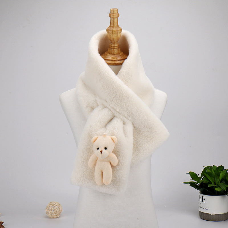 Women's Cute Cartoon Bear Beige Plush Scarf