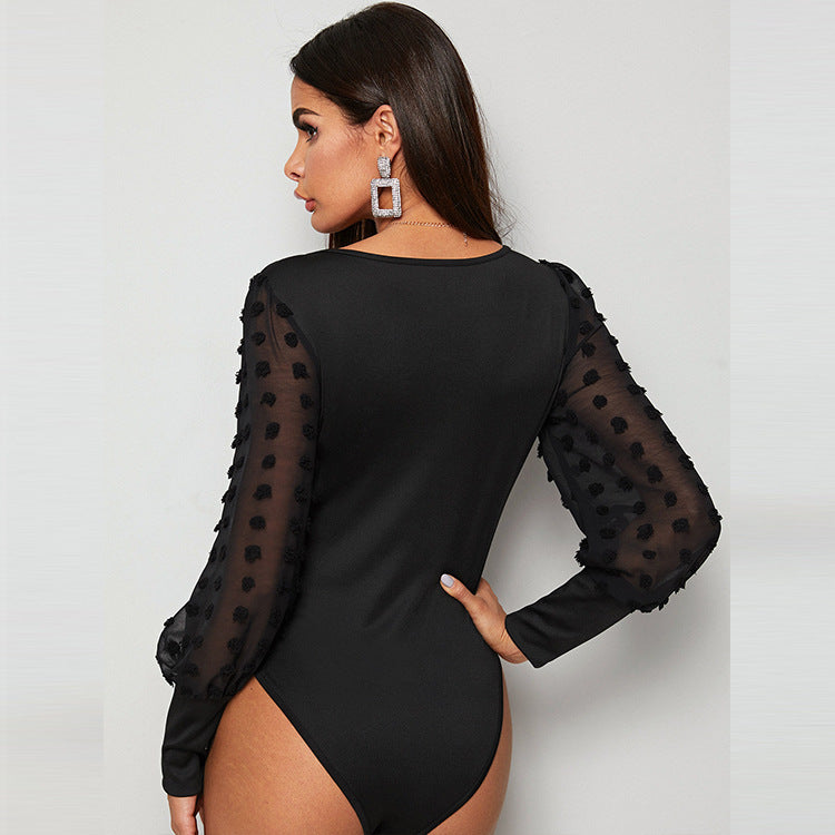 Slim Fit Fashion Square Collar Long Sleeve Tight Jumpsuit
