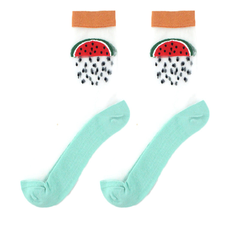 Thin Mid Tube Fashion Style Flower Forest Glass Stockings
