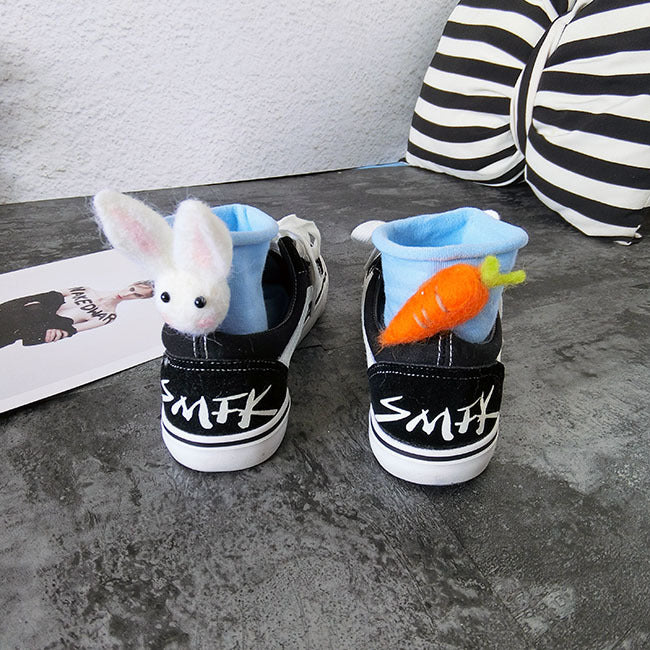 Personalized Rabbit Carrot Asymmetric Wool Felt Socks