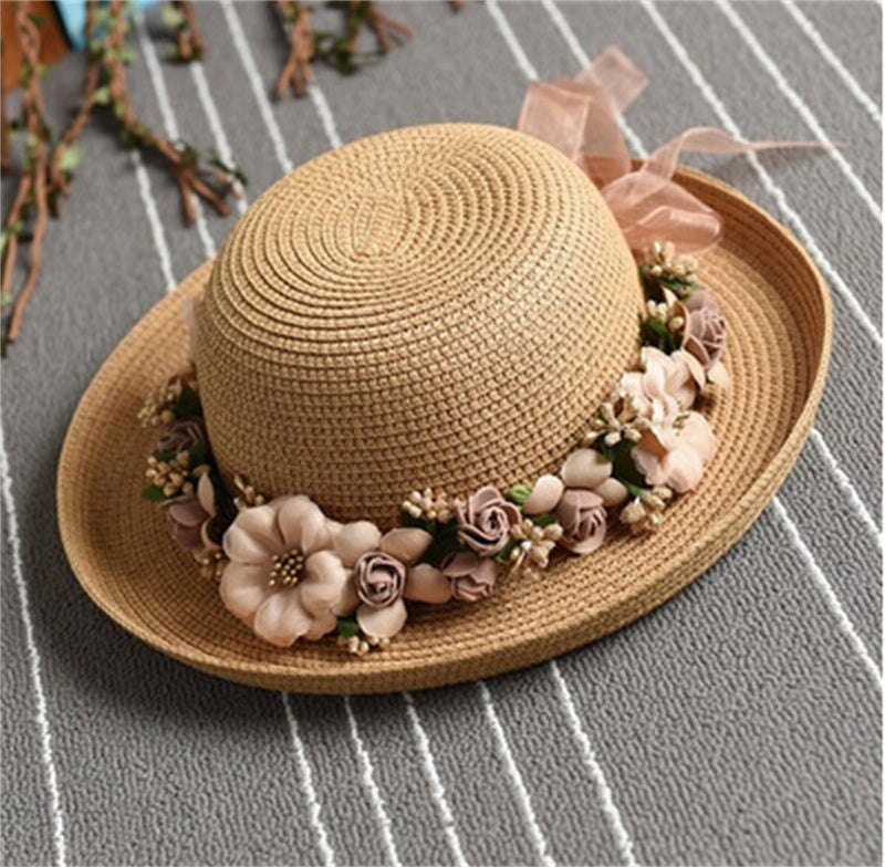 Women's Hand Flanged Fake Garland Visor Hat