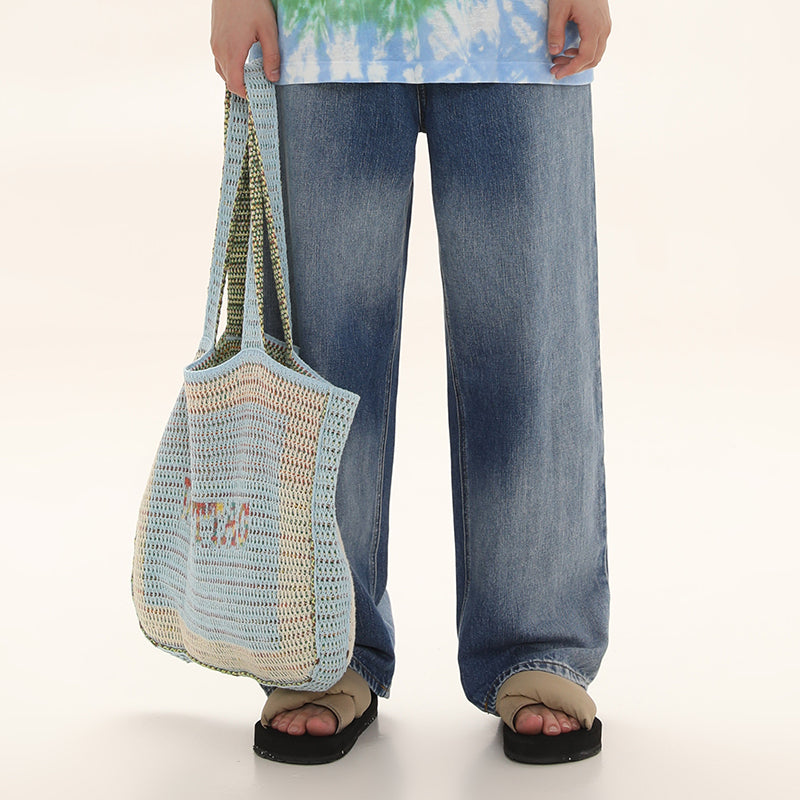Cutout Lettering Bulk Knit Tote Bag