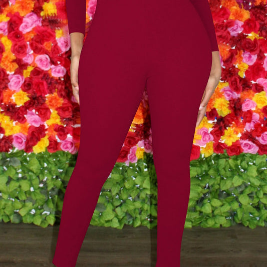 Women's Solid Color Long-sleeved Invisible Cut-out Jumpsuit