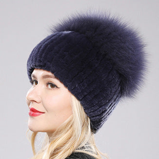 Womens Warmth-Retaining Rex Rabbit Fur Winter Hat