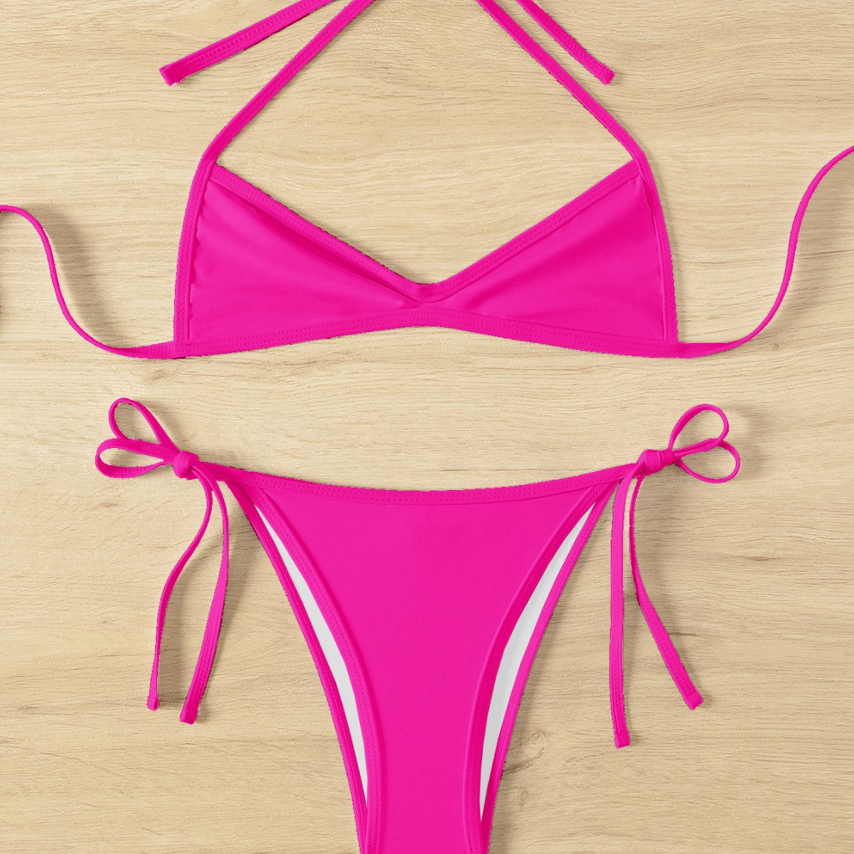 Sexy Lace-Up Halter Mini Pleated Triangle Bikini For The Beach