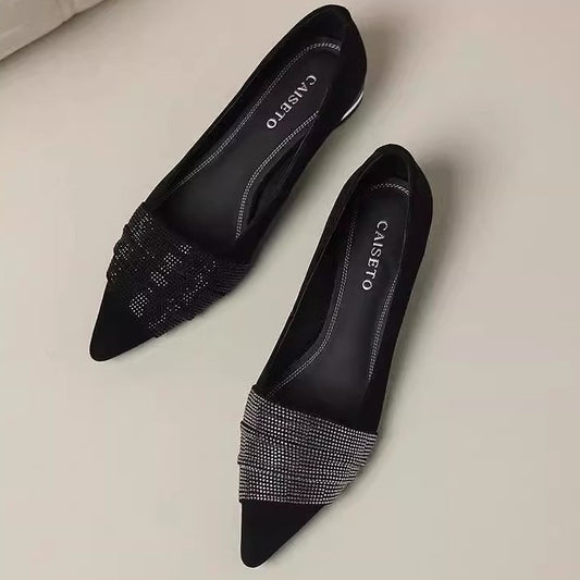 Pointed-toe Rhinestone Slip-on Low-cut Womens Shoes