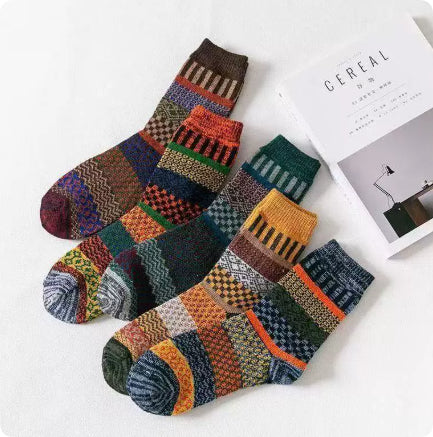 Winter Rhombus Wool Socks Thick Line Medium Tube