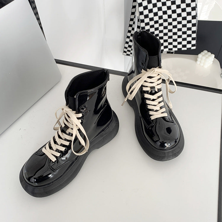 Simple Thick-soled Short Tube Lace-up Women's Boots