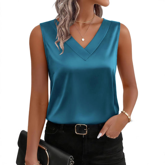 Womens Satin Camisole V-Neck Casual Sleeveless Blouse Top