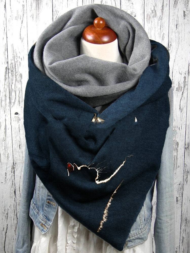 Fashion Casual Cat Print Thick Warm Shawl Scarf