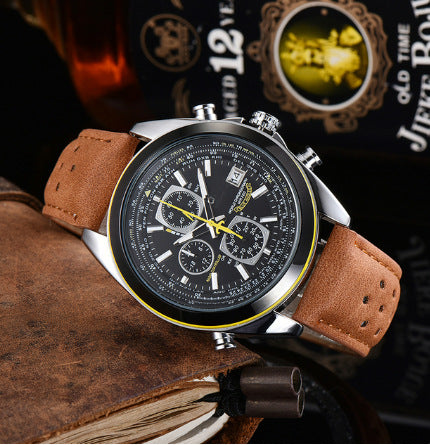 Men's Steel Belt Leather Quartz Full-function Blue Angel Hand Watch