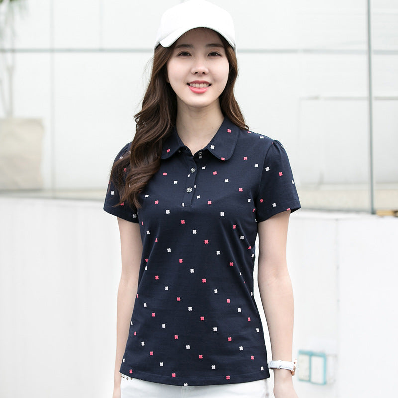 Dame Forår/Sommer Revers Print All-match Polo Shirt