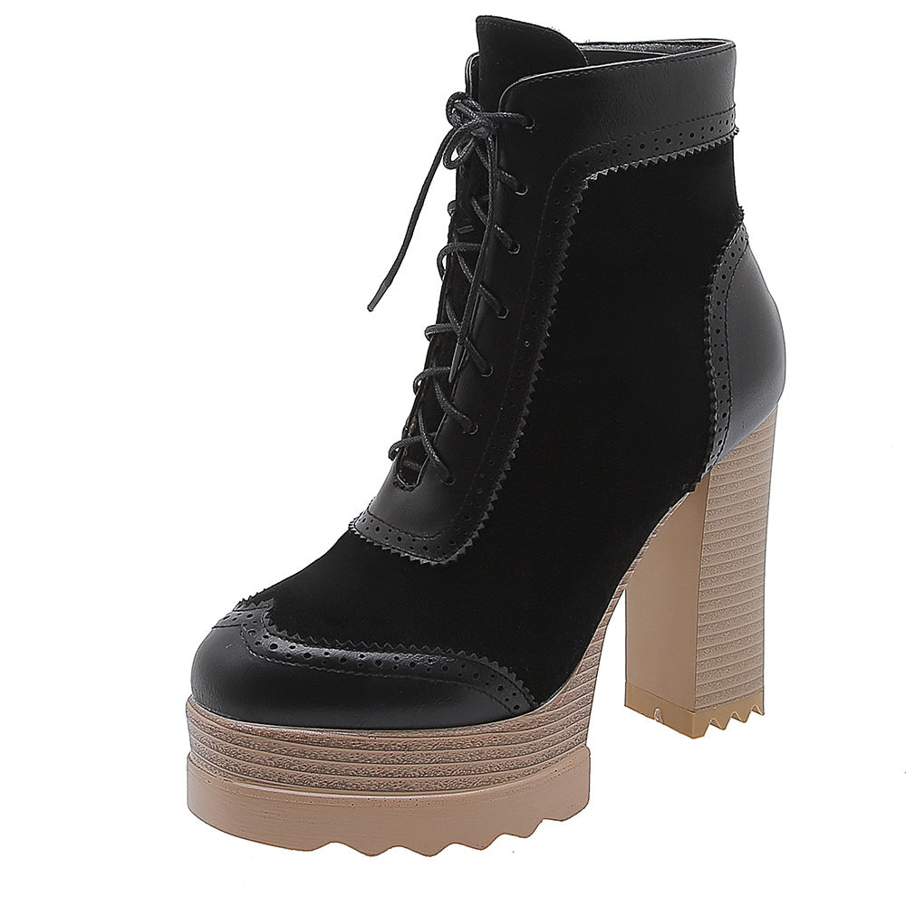 European And American Waterproof Platform Super High Heel Short Boots Women