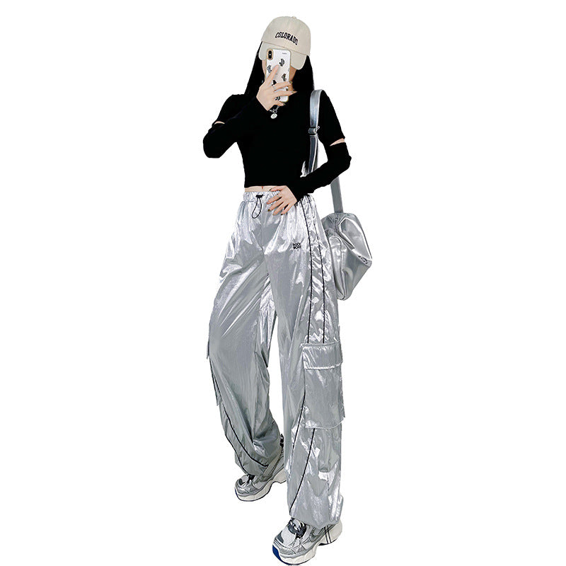 Silver Shiny Surface Pocket Overalls