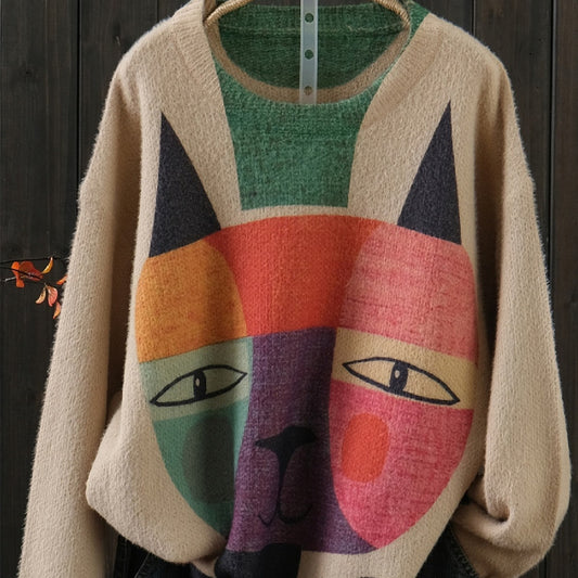 Rund Hals Plus Size Pullover Strikket Hvid Overtøj Slankende Løs Mink Pels Langærmet Sweater