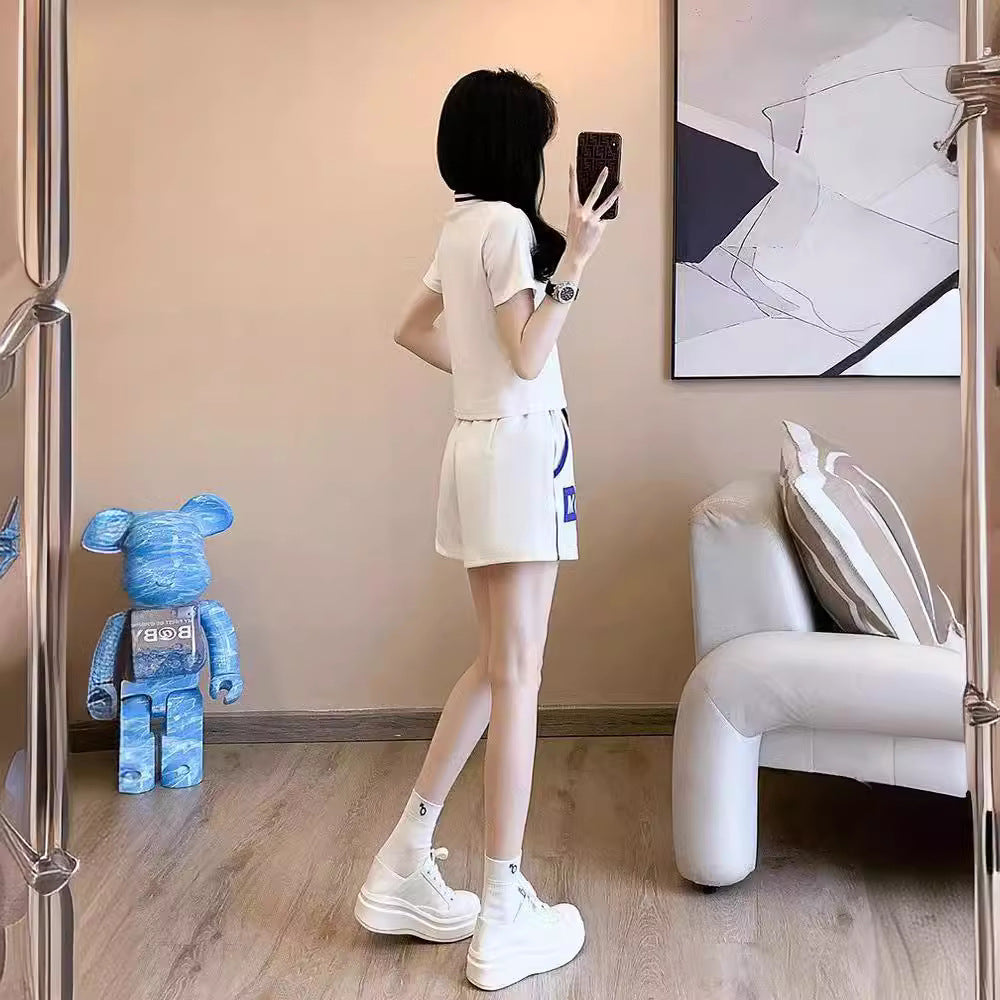 Slim-fit Polo T-shirt og Shorts Todelt Sæt
