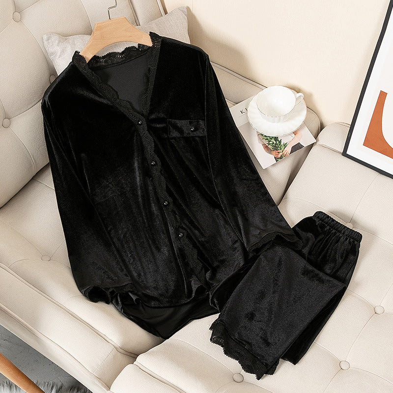 Gold Velvet Pajamas Women's Two-piece Suit